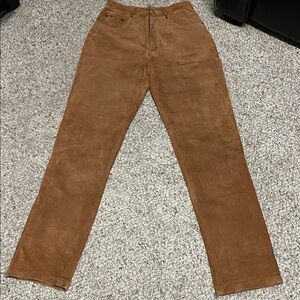 Vintage 90s suede ultra hig rise brown Straight-Leg Pants- like new